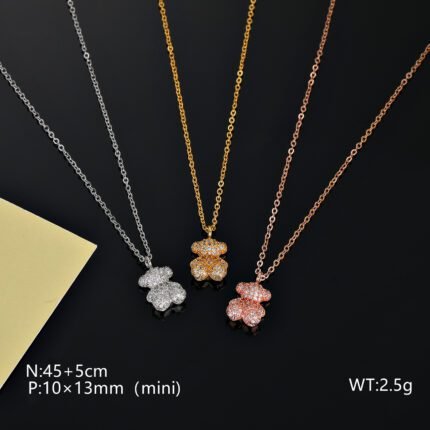 TOUS 925 Silver Full Zircon Inlaid Multi colored Bear Necklace Pendant