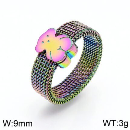 TOUS stainless steel mesh simple bear ring