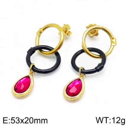 Tous 925 silver double color ring buckle red Zircon Earrings Earrings Earrings Studs