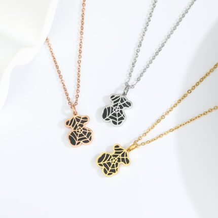 TOUS stainless steel material black spider web teddy bear multi-color necklace pendant