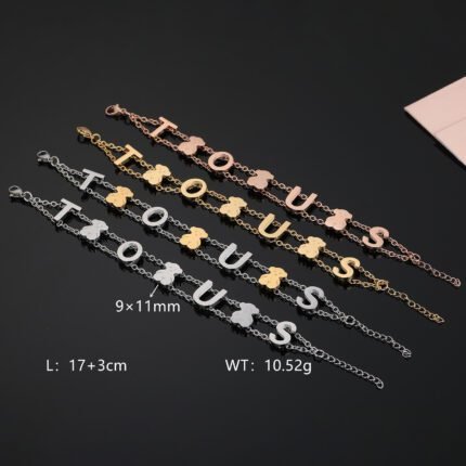 TOUS letter Spanish teddy bear series 925 silver multiple bracelet
