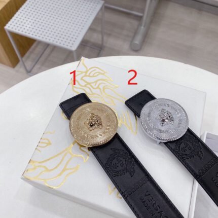 Versace Classic Circular Buckle Black Texture Belt Simple, Fashionable, Noble, and Elegant