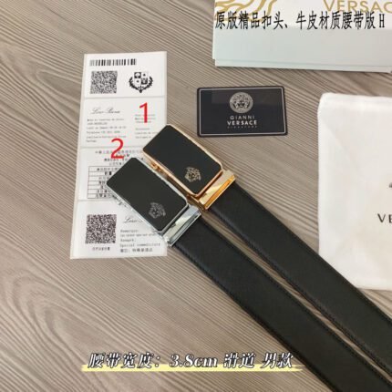 Versace Classic Square Ring Buckle Black Plaid Belt Simple, Fashionable, Noble, and Elegant