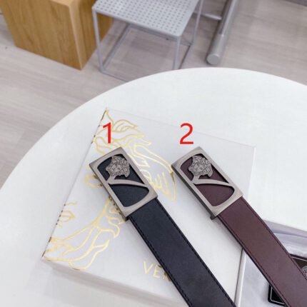 Versace silver square buckle with double-sided usable belt, simple and elegant, classic and fashionable