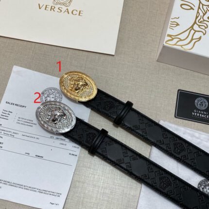 Versace Classic Circular Buckle Black Texture Belt Simple and Elegant Classic Fashion