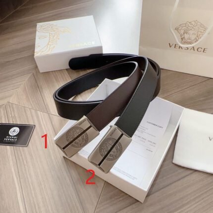 Versace silver square buckle with double-sided usable belt, simple, atmospheric, exquisite and elegant