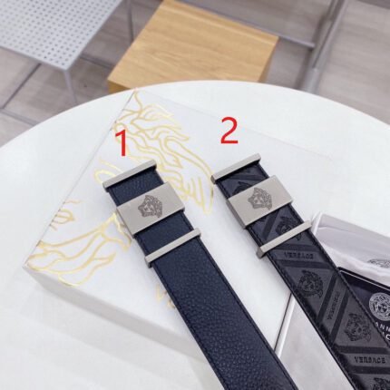 Versace Silver Square Ring Buckle Black Belt Simple, Elegant, Noble, Luxury