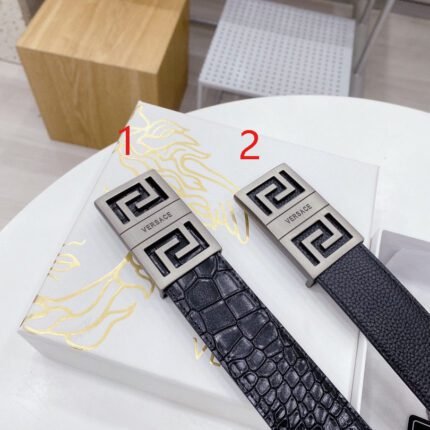 Versace Silver Square Buckle Black Belt Simple Fashion Noble Luxury