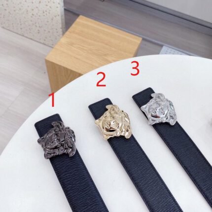 Versace Classic Medusa Relief Ring Buckle Black Belt Simple Fashion Noble Luxury