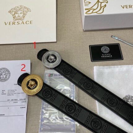 Versace Classic Circular Buckle Black Texture Belt Simple, Fashionable, Noble, Luxury