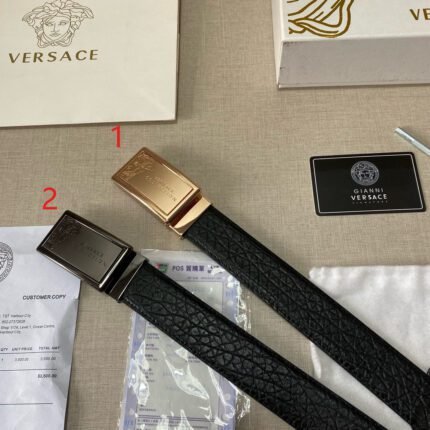 Versace Classic Square Ring Buckle Black Belt Simple, Fashionable, Noble, and Elegant