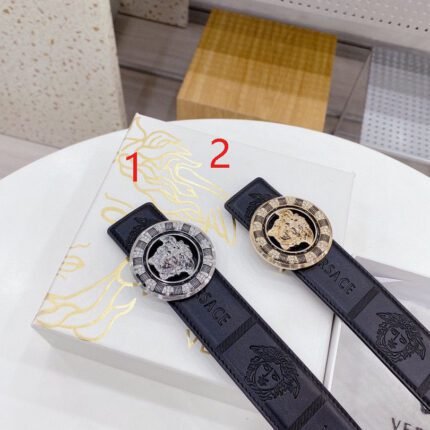 Versace Classic Circular Buckle Black Texture Belt Simple, Fashionable, Noble, Luxury