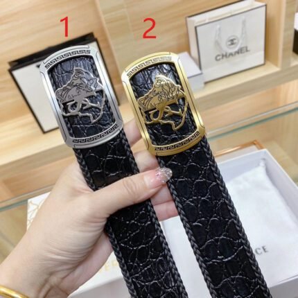 Versace Classic Square Ring Buckle Black Crocodile Pattern Belt Simple, Fashionable, Exquisite, and Elegant
