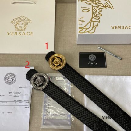 Versace Classic Circular Buckle Black Plaid Belt Simple Fashion Noble Luxury
