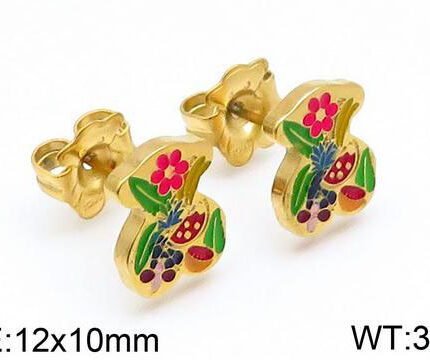 TOUS 925 Silver Spanish Bear Multi Color Plant Pattern Earrings