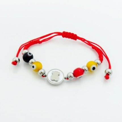 TOUS 925 Silver Colorful Round Zircon Silver Bead Brand Little Bear Red Rope