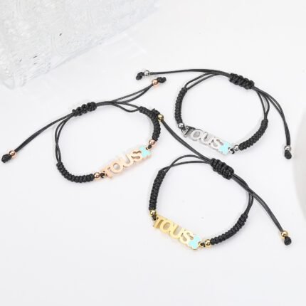 TOUS Alphabet Style Love Alphabet Style Frame 925 Silver Blue and Pink Zircon Bear Hand Rope