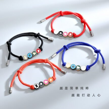 TOU925 Silver Colorful Small Round Card Pattern Black, Red, Blue, Orange Four Colors Hand Rope