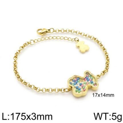 TOUS Stainless Steel Material Spanish Bear Transparent Colored Zircon Bracelet