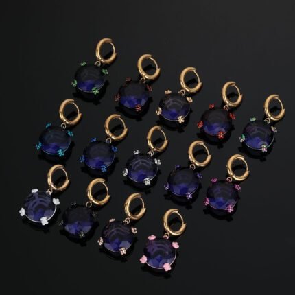 TOUS 925 Silver Purple Zircon Four cornered Bear with Multiple Color Styles Silver Gold Earrings