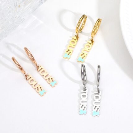 TOUS stainless steel material letter blue bear earrings