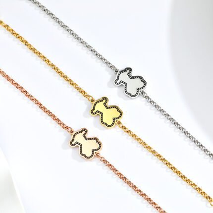 TOUS 925 Silver Black Line Dotted Spanish Bear Bracelet