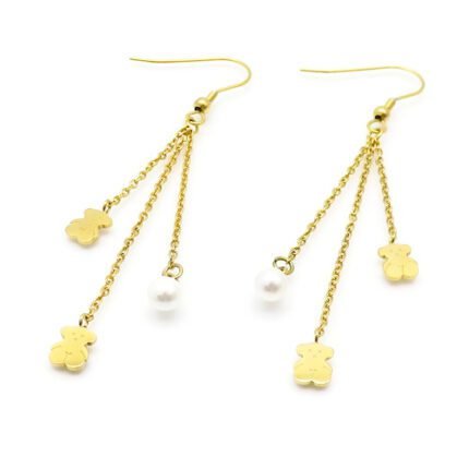 Tous 925 silver three short chain double bear Pearl Earrings