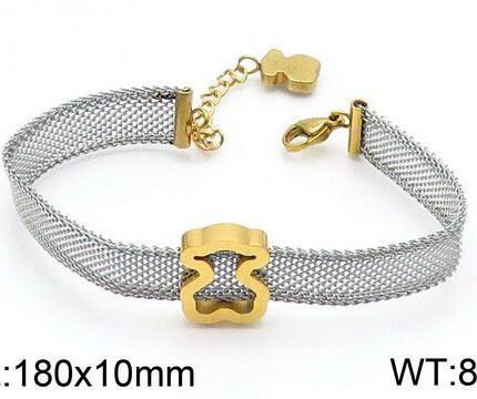 TOUS Stainless Steel Material Silver Gold Double Frame Bear Silver Bracelet