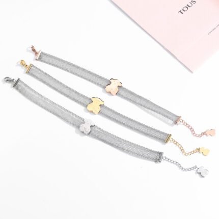 TOUS Stainless Steel Silver Wide Hollow Bear Bracelet