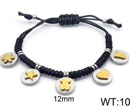 TOUS 925 Silver Five Small Round Card Hardware Color Pattern Black Hand Rope