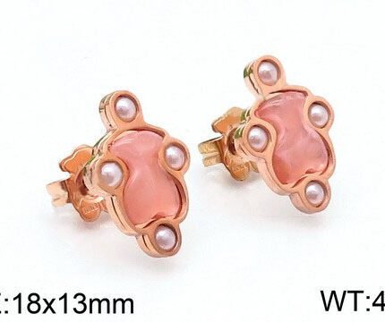 TOUS 925 silver pink zircon teddy bear square white round bead inlaid earrings