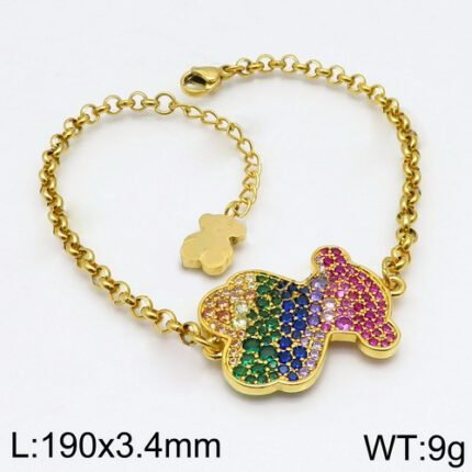 TOUS 925 Silver Multicolor Zircon Inlaid Bear Bracelet
