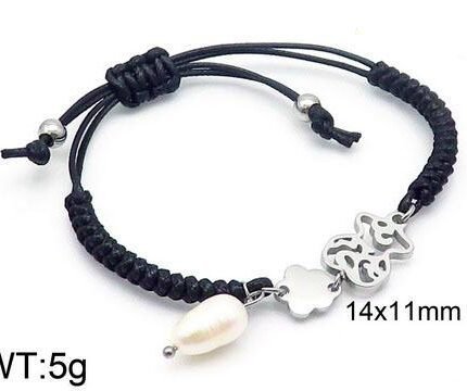 TOUS 925 silver hollowed out teddy bear with irregular lines, white zircon embellished bracelet