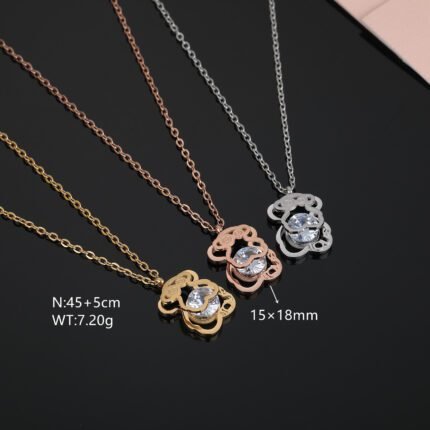 TOUS Stainless Steel Material Spanish Bear Frame Transparent Zircon Inlaid Necklace Pendant