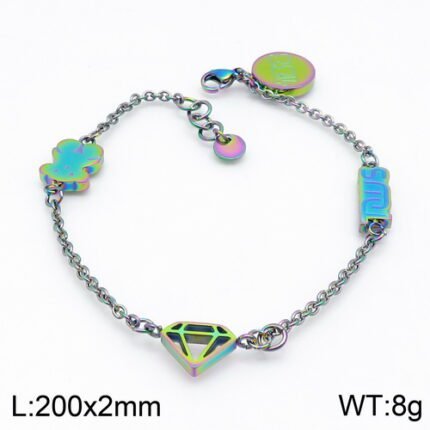 TOUS 925 Silver Hollow Diamond Pattern Multi Color Bracelet