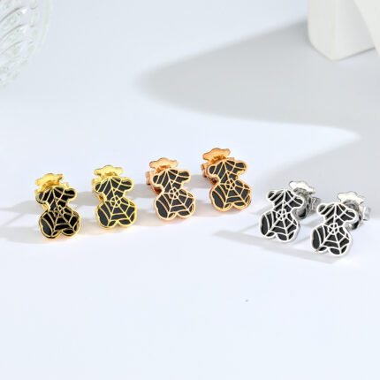 TOUS 925 Silver Black Spider Web Spanish Bear Ear Nails