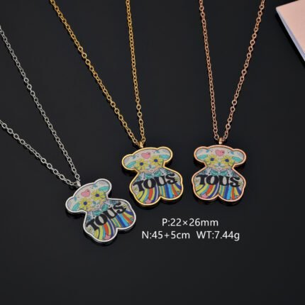 TOUS 925 Silver Spanish Bear Dopamine Colored Graphic Necklace Pendant