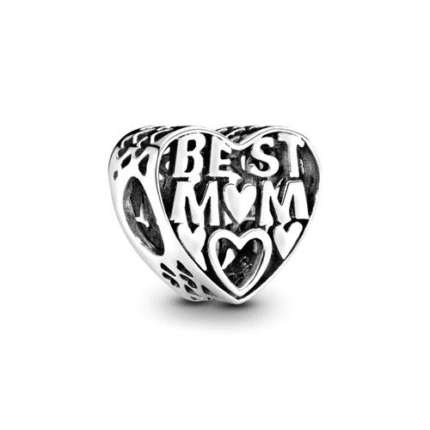 Pandora 925 Silver 791882 "Best Mom" hollowed out heart-shaped string decoration