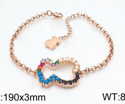 TOUS 925 Silver Multicolor Zircon Inlaid Frame Bear Bracelet