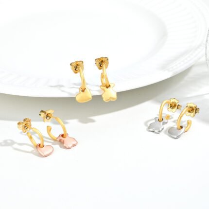 TOUS 925 Silver Matte Texture Bear Love Hook Earnail