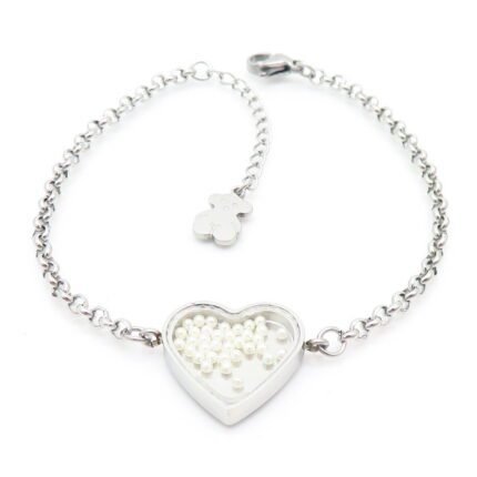TOUS stainless steel heart-shaped transparent white zircon crystal bracelet