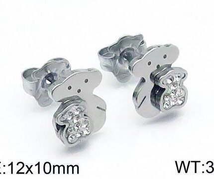 TOUS 925 Silver Bear with Transparent Zircon Inlaid Small Bear Earrings