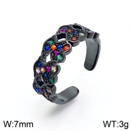 TOUS Stainless Steel Five Bear Colorful Zircon Set Ring