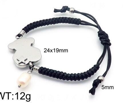 TOUS 925 Silver Simple Spanish Bear Star White Cylindrical Zircon Pendant Hand Rope