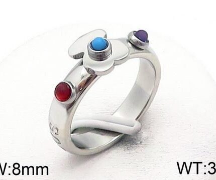 TOUS Stainless Steel Three Color Zircon Bear Ring