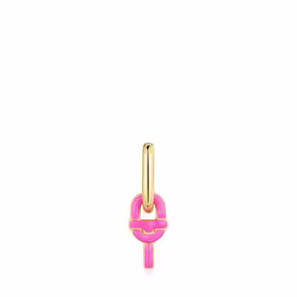single Hoop earring with 18kt gold plating over silver and fuchsia-colored motif pendant TOUS MANIFESTO