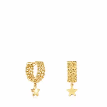 Short Hoop earrings with 18kt gold plating over silver and star motif Bold Moti