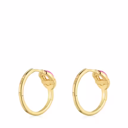 Short Hoop earrings with 18kt gold plating over silver and fuchsia-colored motif TOUS MANIFESTO
