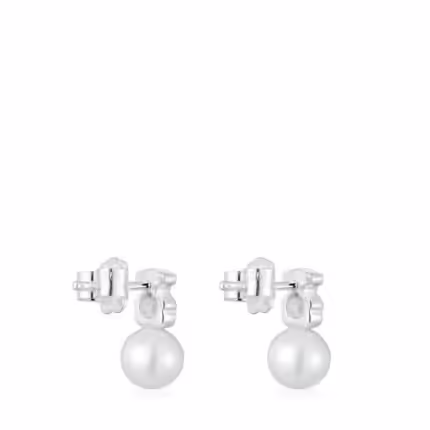 Small silver bear Earrings with cultured pearls I-Bear