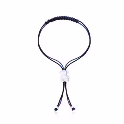 Bold Bear Bracelet with black and navy blue cord and a silver bear